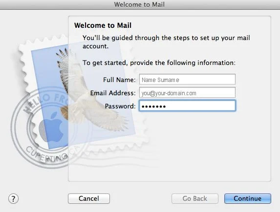 Welcome to Mail, enter details