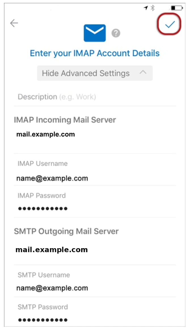 IMAP account details for Texo