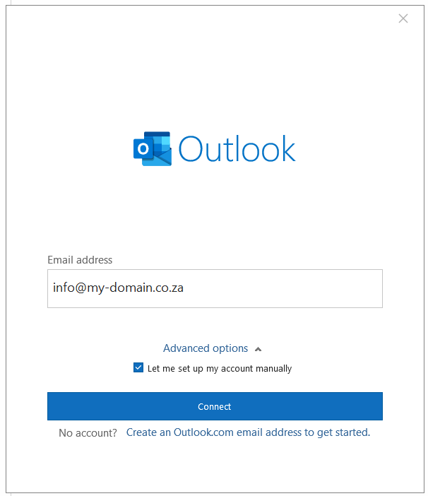 Enter email, set up manually