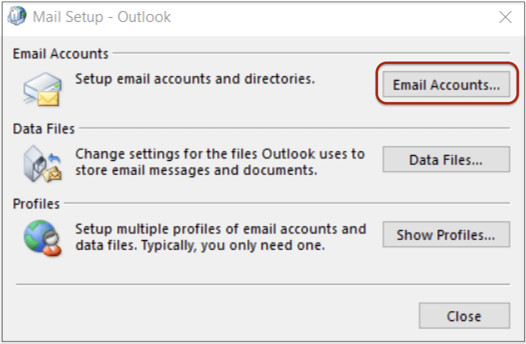 Mail Setup dialog