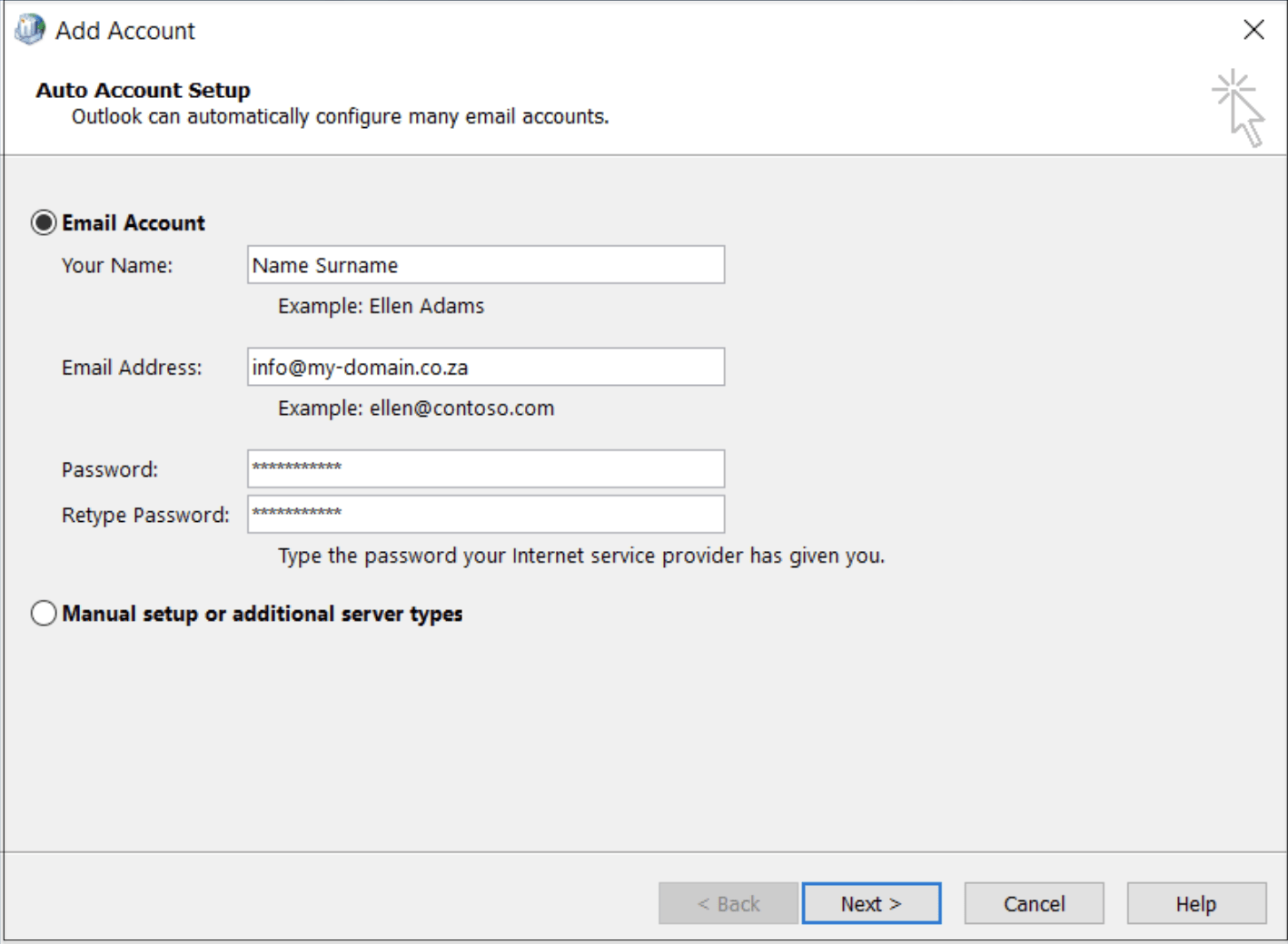 Manual setup selected