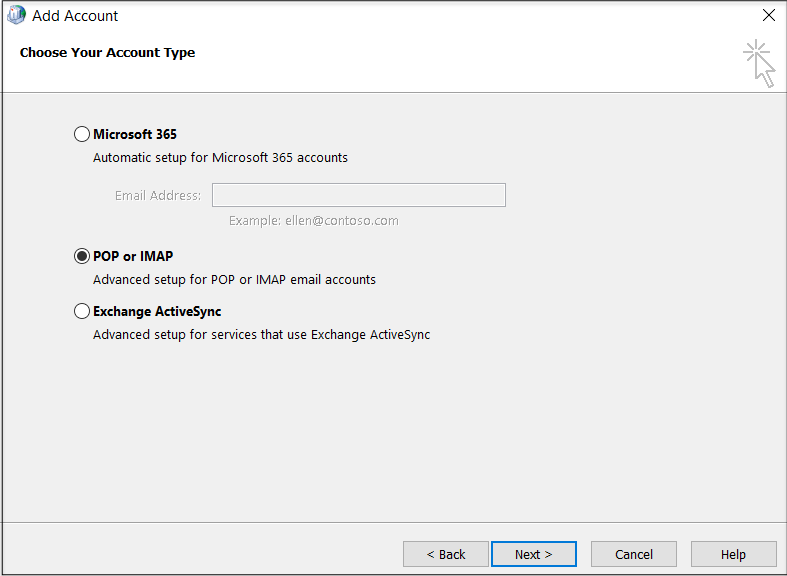 POP or IMAP selected