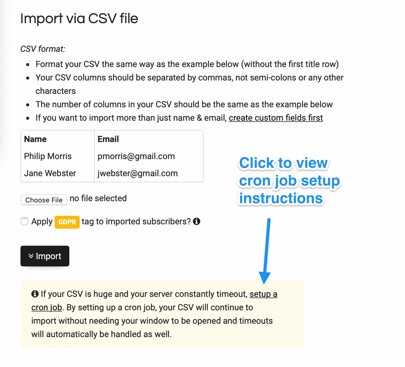 CSV import progress in Sendit!