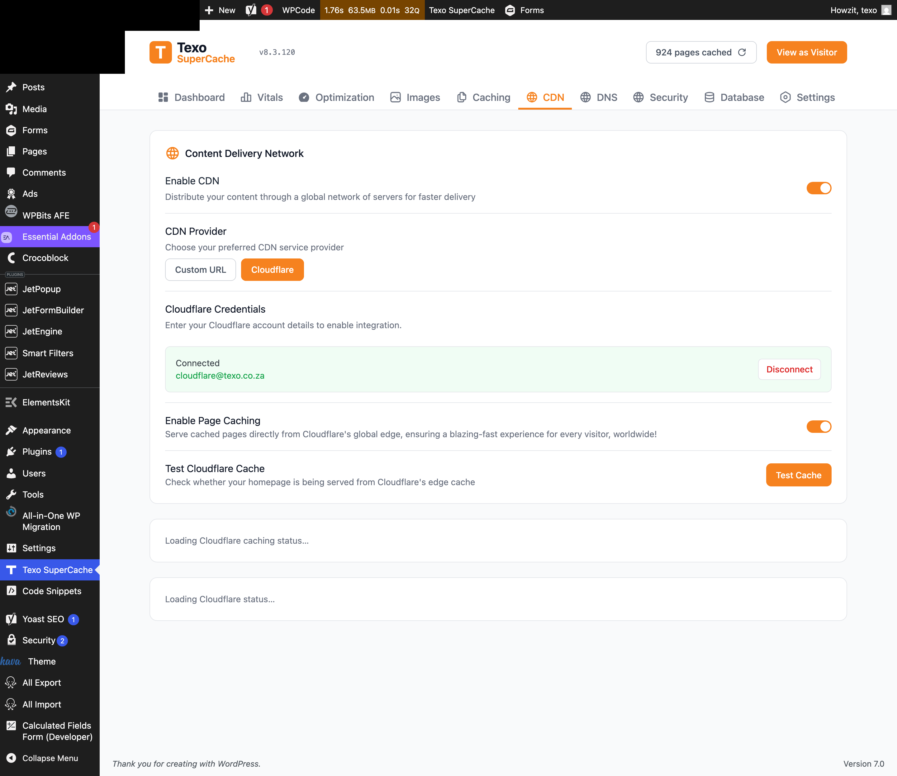 Texo SuperCache CDN tab