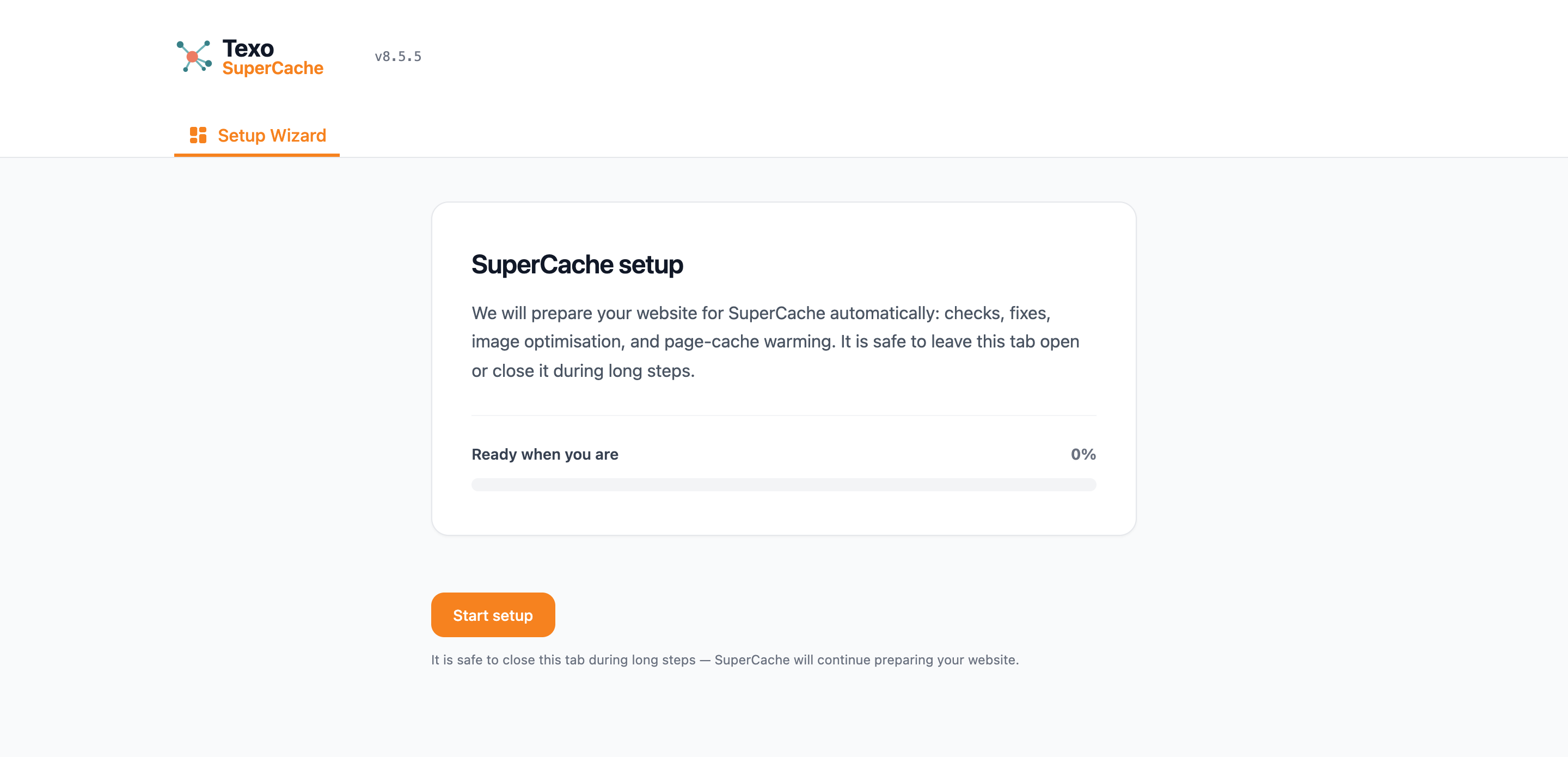 SuperCache Setup Wizard ready to start