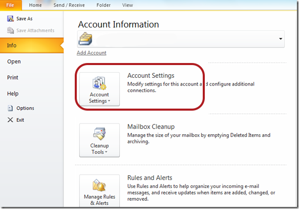 Outlook 2010 email setup